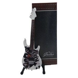 KISS Miniature Wooden Guitar Collectible Replica with Stand and Gift Box White